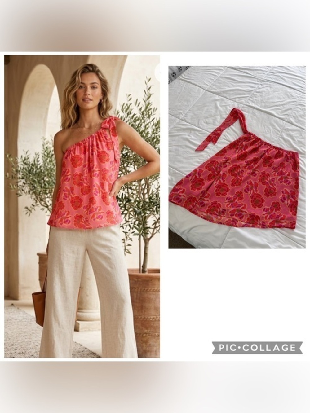 LOFT One-Shoulder Pink Floral Camisole size M-L